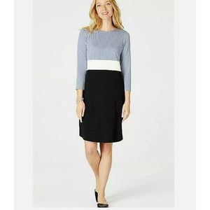 J Jill Size Petite L Shift Dress Striped Color Block Tunic Blue White Black